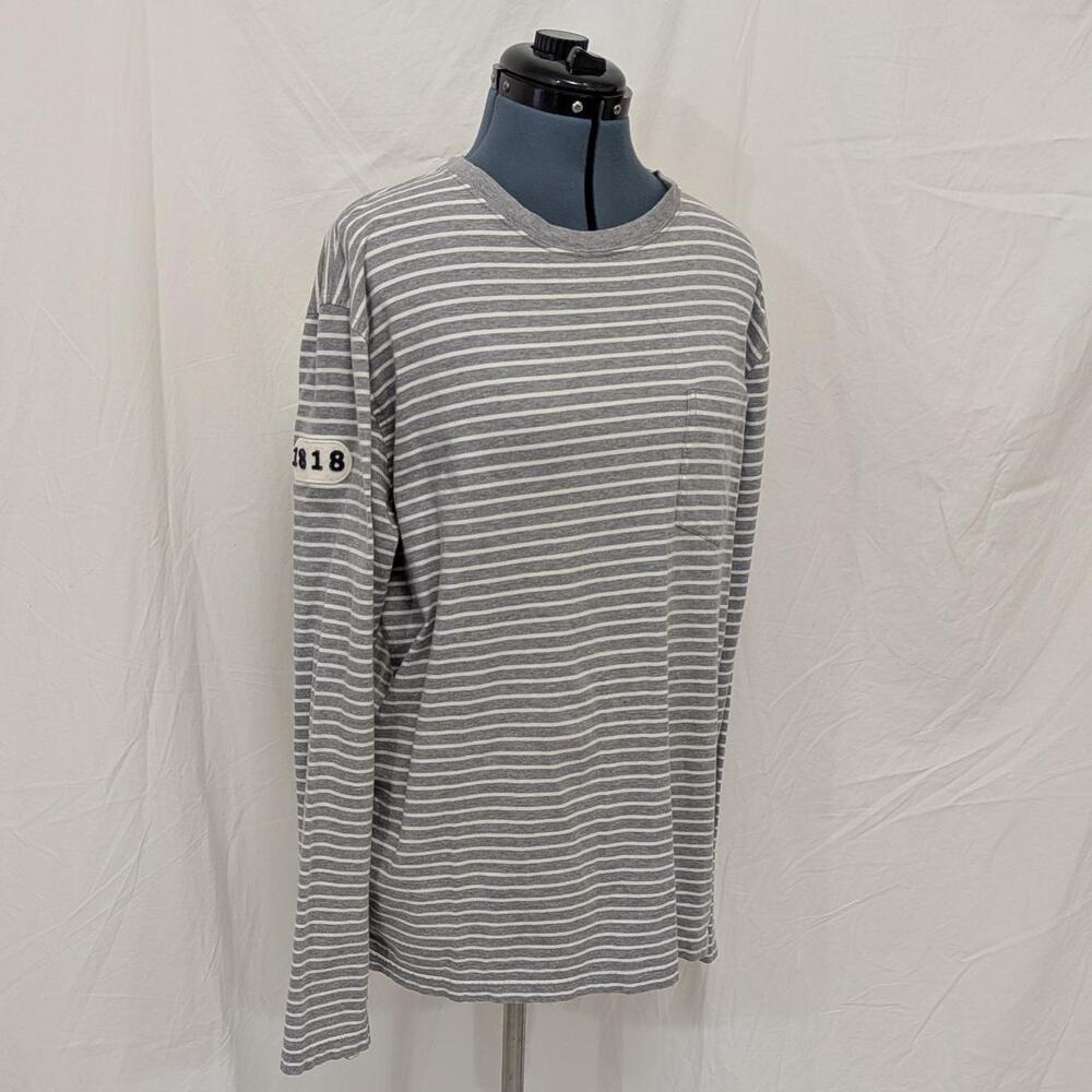 Gray‑white striped long‑sleeve cotton shirt by Brooks Brothers, size L
